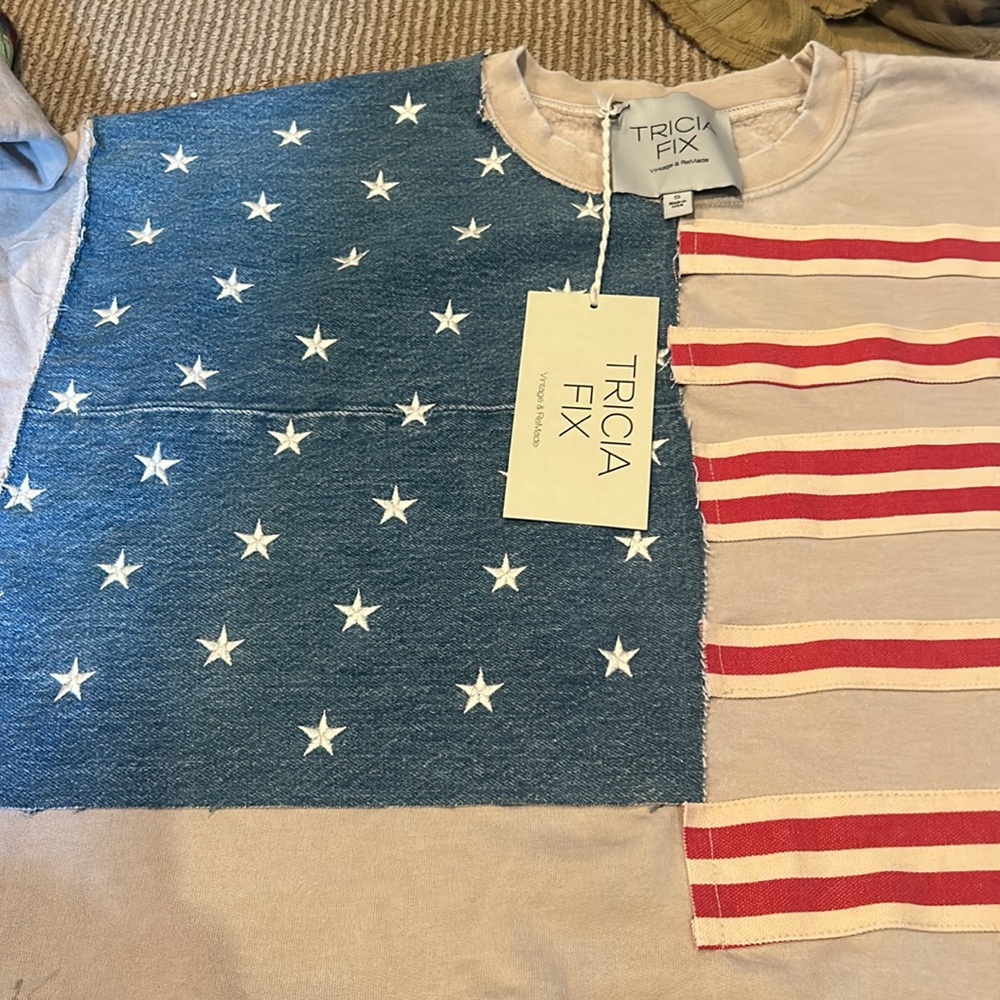 NWT FP x Tricia Fix American flag Blue Star and Red Stripe Sweatshirt size S-L - Picture 4 of 11